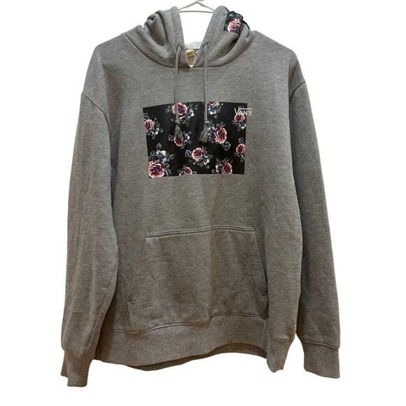 Vans Women M Gray Rose Bud Floral Front Pocket Hoodie Skate Surf Coastal - Picture 1 of 7